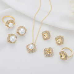 歐美流行14K保色金套裝耳釘吊墜戒指托鋯石耳環婚禮珍珠首飾配飾