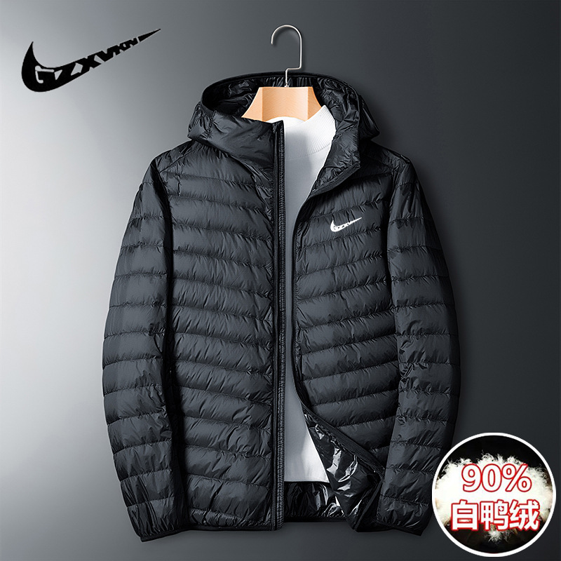 Chaqueta de plumón ligera de marca de generación de una pieza para hombres suelta de gran tamaño, ligera y corta, casual de otoño e invierno, a prueba de viento y cálida