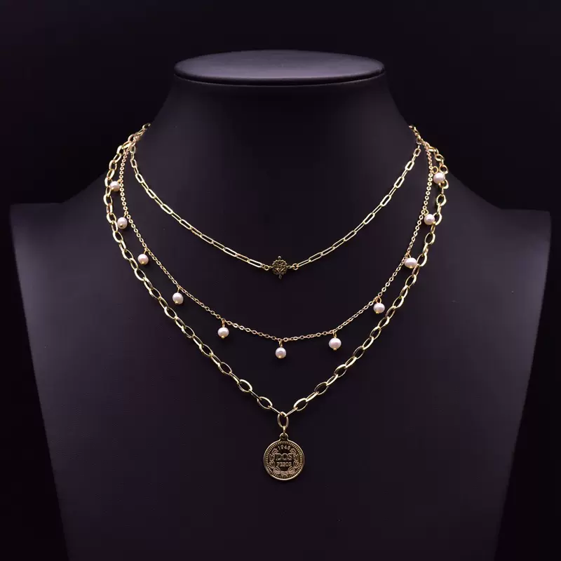 XlentAg 天然淡水珍珠韩国简约多层项链女吊坠时尚欧美风饰品跨境