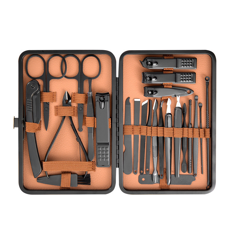 Nailcutter set pinzas de garganta 24 piezas set bolsas de cuero tijeras de uñas caseras pedicura herramientas de manicuras muertas empujadas image 5