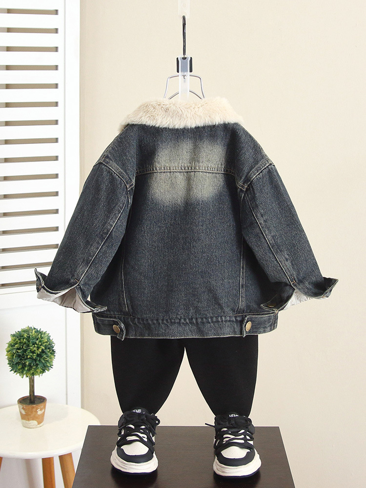 6720 chaqueta de mezclilla para niños más terciopelo 2025 otoño e invierno nuevos niños ropa de invierno chaqueta coreana bebé engrosamiento marea