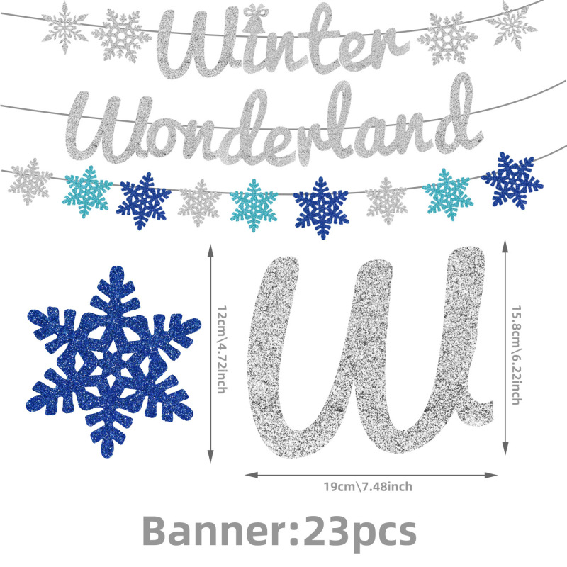蓝色雪花生日派对装饰雪花拉旗雨丝帘气球生日套装生日派对用品|undefined