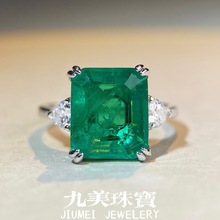 S925纯银戒指女木佐色祖母绿带棉带裂纹戒子欧美跨境精工银饰批发