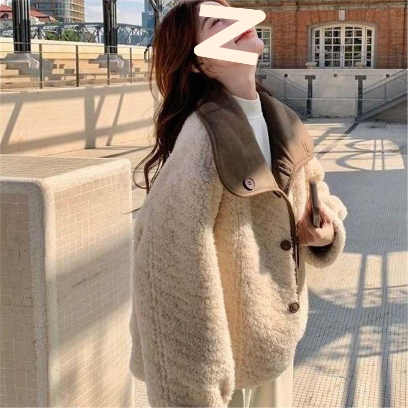 超好看两面穿皮毛一体外套女2025冬季新款独特设计感麂皮绒羊羔毛