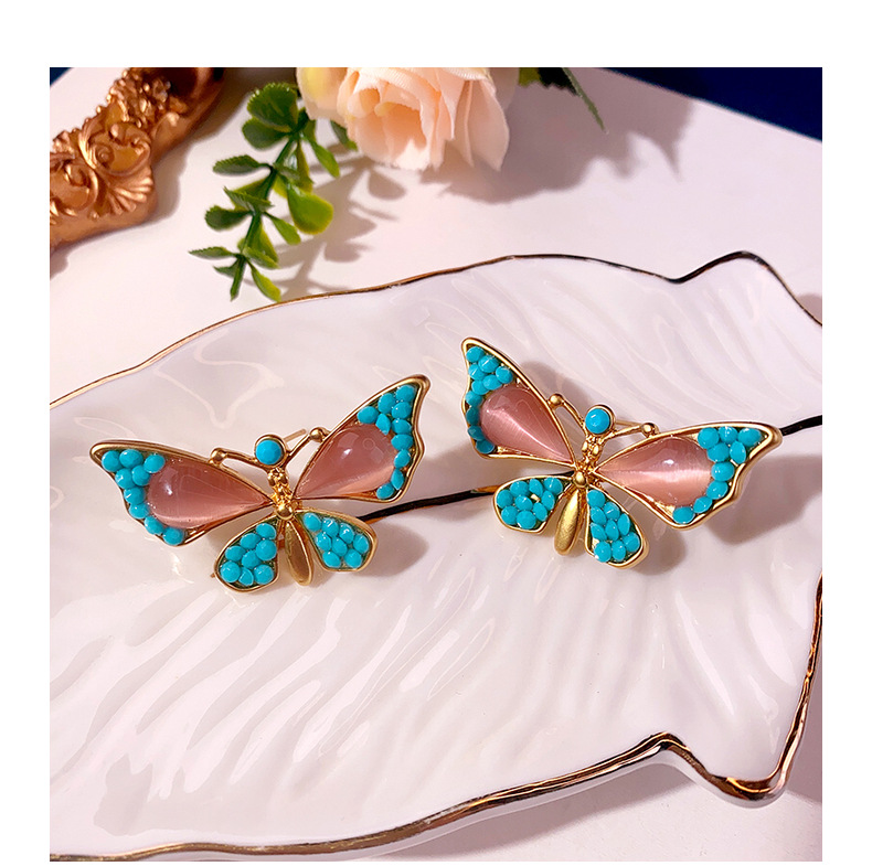 1 Paire Style Ethnique Les Gouttelettes D'eau Papillon Incruster Alliage Résine Des Boucles D'oreilles display picture 3