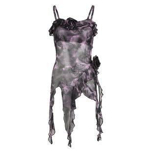 Summer 2025 New Niche Retro Style Three-dimensional Rose Mesh Sling Women's Tight Waist Slimming Irregular Vest Top