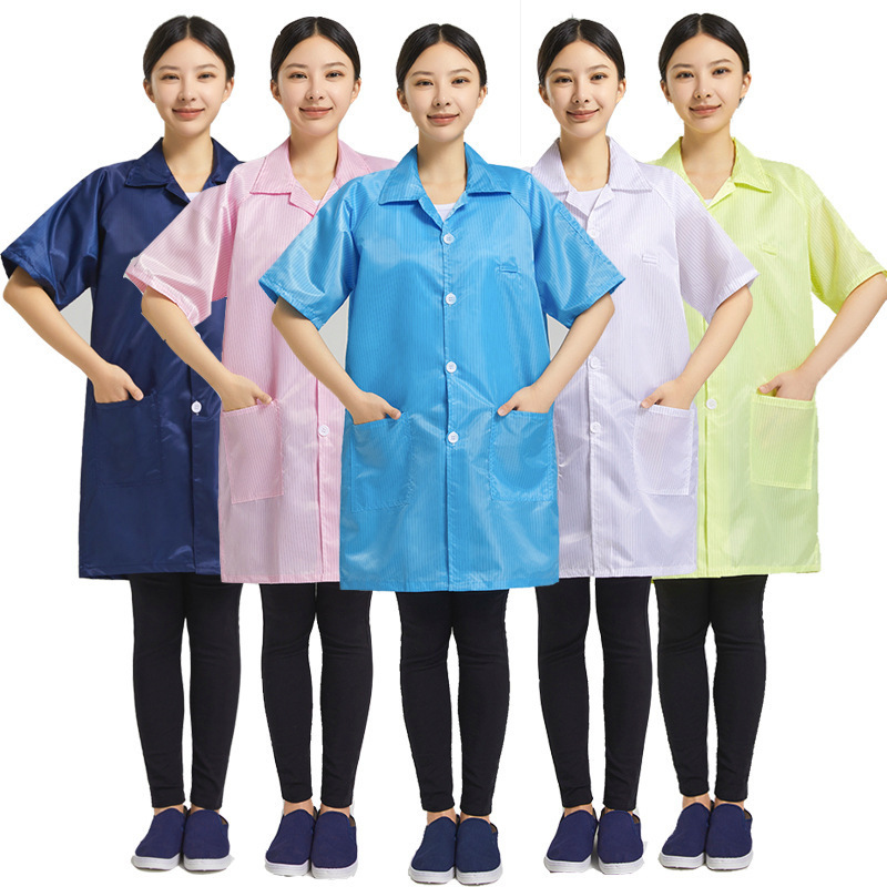 防静电短袖大褂透气防尘车间无尘工作服白色蓝色喷漆防护静电服