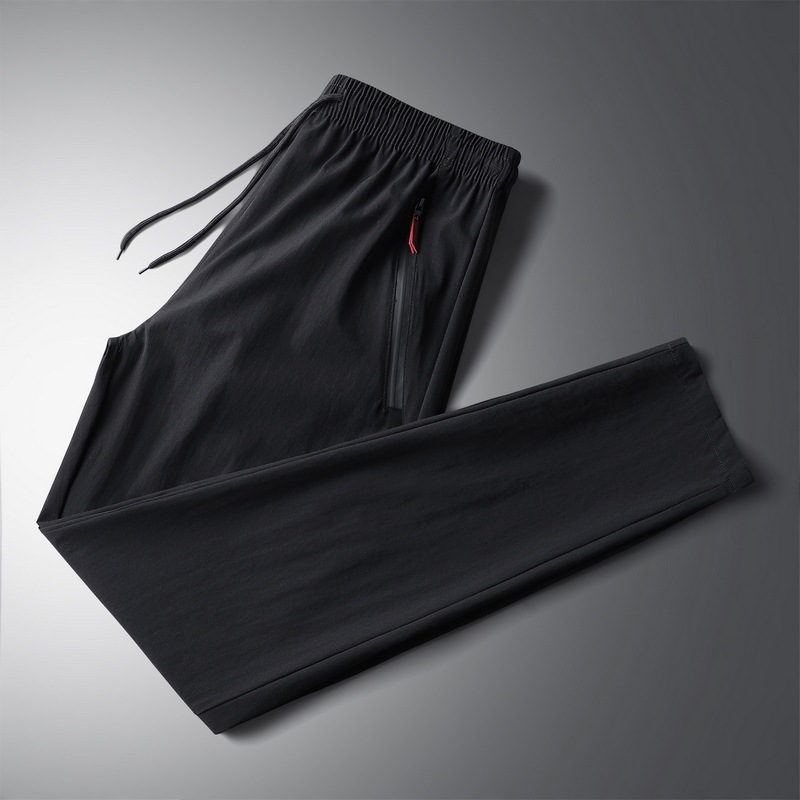 Summer men's ice silk breathable casual pants sports pants quick-drying pants men's cropped pants drawstring flat pants plus size all-matching