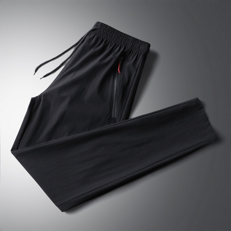 Summer men's ice silk breathable casual pants sports pants quick-drying pants men's cropped pants drawstring flat pants plus size all-matching