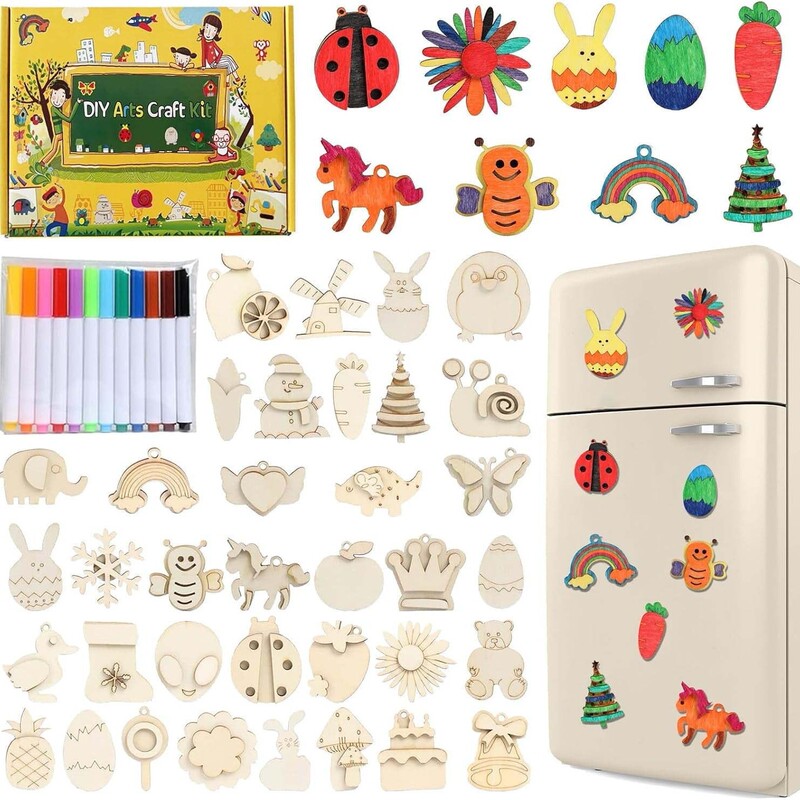 Cross-Border Amazon Wooden Graffiti Magnetic Wood Pieces DIY Creative Art Craft Supplies Painting Set Handmade