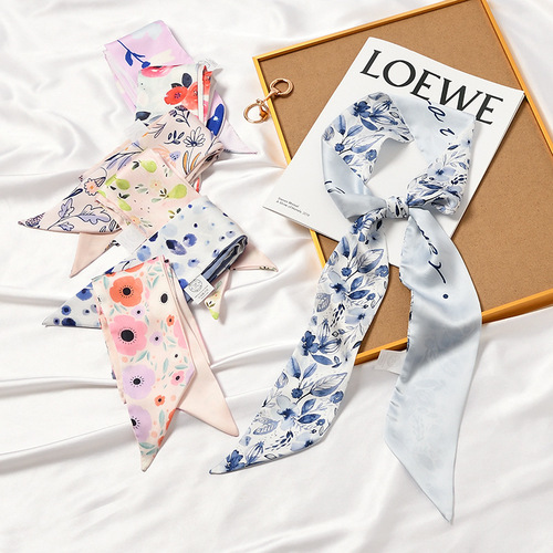 Silk scarf for women in spring and autumn, versatile decoration, fashionable double-sided headband, hair tie, hair tie, bag scarf