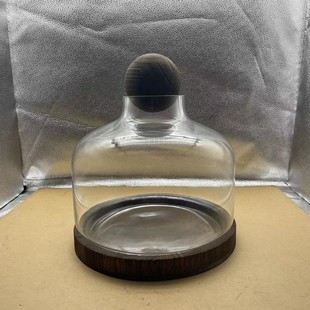 Creative round glass straw tank small fish tank Japanese style small mouth ecological bottle Douyu bottle desktop micro landscape wooden base
