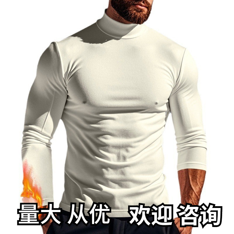 Amazon Cross-border Men's Autumn and Winter German Velvet Solid Color Long Sleeve T-shirt Knitted Base Shirt Slim-fit Half-high Collar Men's Top Amazon Cross-border Men's Autumn and Winter German Velvet Solid Color Long Sleeve T-shirt Knitted Base Shirt Slim-fit Half-high Collar Men's Top
