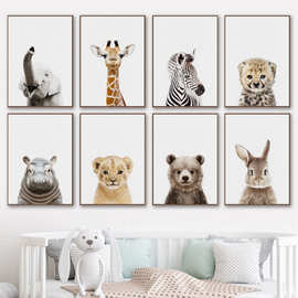 婴儿房动物大象长颈鹿熊墙印刷图片北欧艺术海报儿童房托儿所装饰