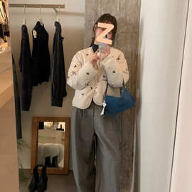 ins冬季甜美风蝴蝶结羽绒服女宽松休闲百搭保暖外套氨纶图片色