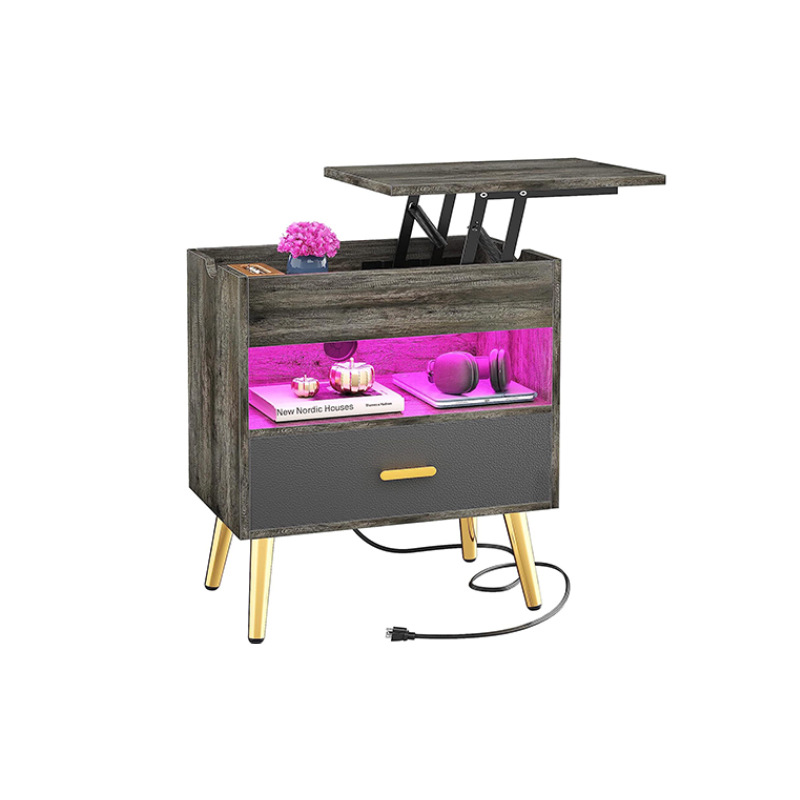 Ventas transfronterizas elevables mesas de cabecera dormitorio sala de estar con lámpara LED toma de corriente USB gabinete de cama de madera oficina