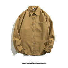 美式重磅长袖纯色衬衫男女情侣宽松复古潮流休闲衬衣日系工装外套