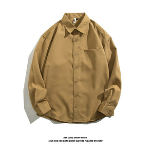 American-style Heavy Long-sleeved Solid Color Shirt for Men and Women Couple Loose Retro Fashionable Casual Shirt Japanese Style Work Jacket