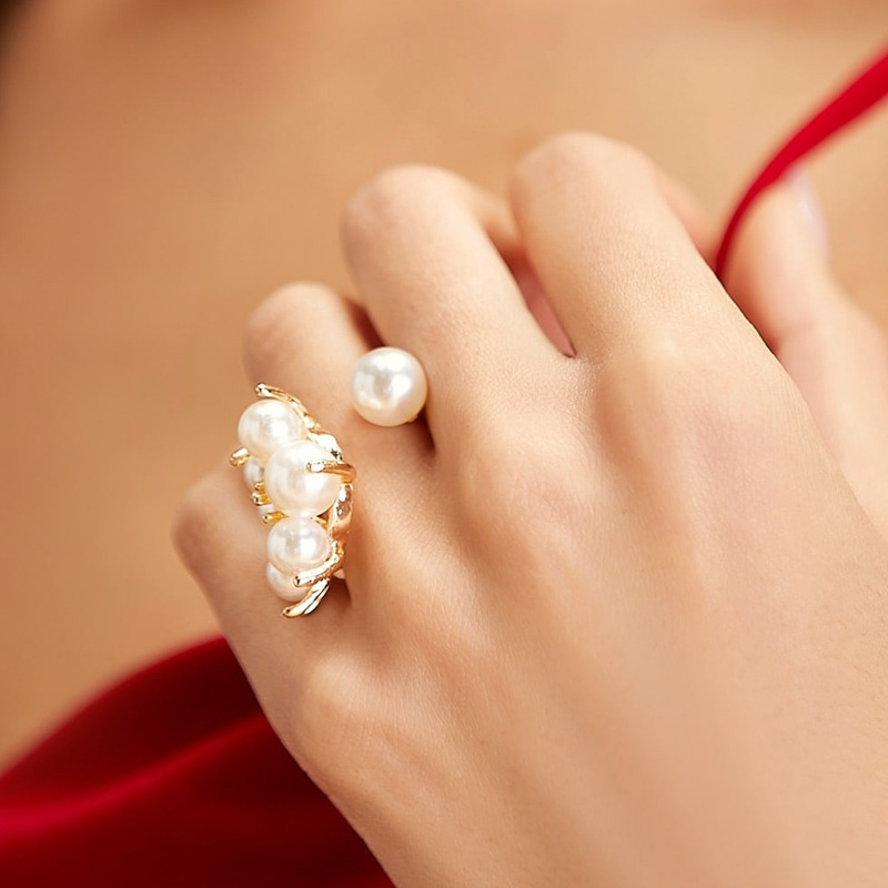 创意设计夸张仿珍珠戒指欧美时尚潮人简约冷淡风合金戒指