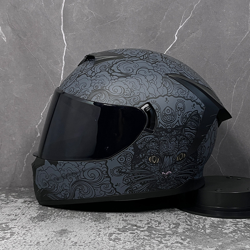 LVS casco de la motocicleta estándar nacional de los hombres y las mujeres del casco completo de doble lente de invierno motocicleta eléctrica Bluetooth cabeza Gris Cuatro Estaciones
