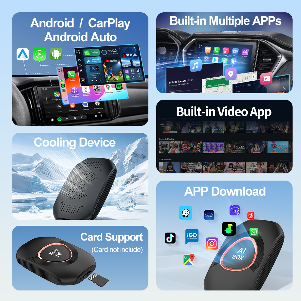 Cross-Border Carplay Box Wired to Wireless Apple Android Auto Connectivity Smart 2+16Gb