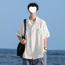 短袖衬衫男士夏季冰丝薄款白色简约宽松衬衣百搭休闲日系潮牌外套