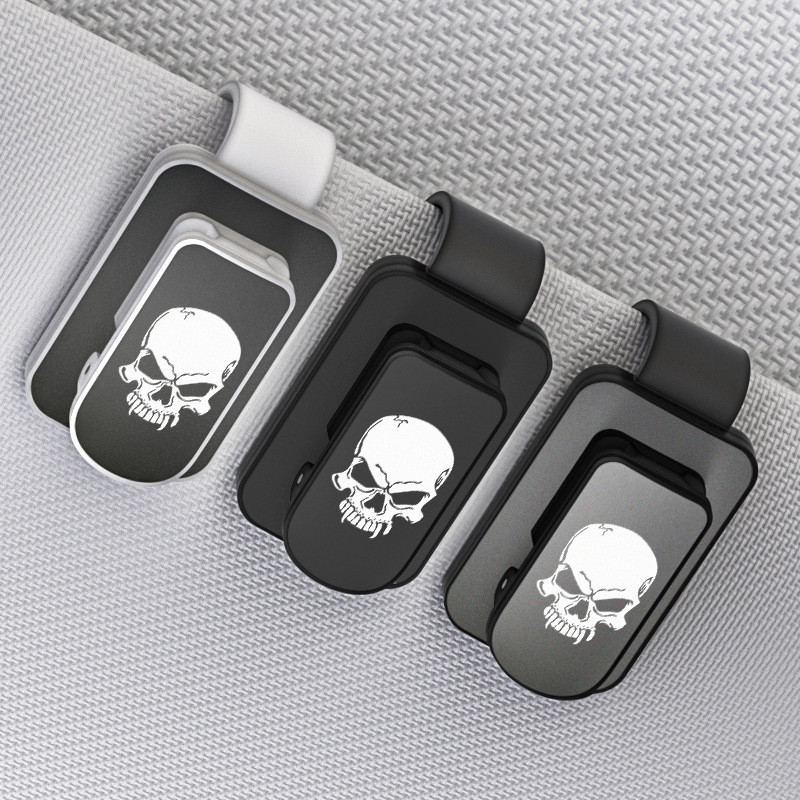 New Skull Car Glasses Clip Sunglasses Case Car Sun Visor Card Storage Clip Car Sunglasses Holder