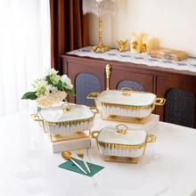 跨境casserole长方形条纹陶瓷烤盘金色烤盘酒店bake ware