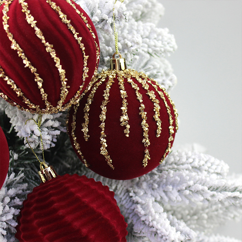 Bolas de Navidad flocado bolas de Navidad bolas de decoración de Navidad 8cm bolas de Navidad decoración de árbol de Navidad colgante decoración de Navidad