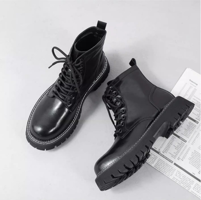 鞋子男款2023新款网红高帮马丁靴英伦风低帮牛皮高级感中帮皮靴子