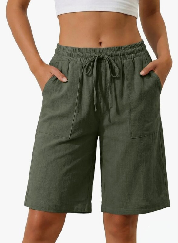 Cross-border women's knee-length wide-leg shorts, high-waisted, with drawstring, large pockets, lightweight, casual, sporty, solid color, unisex style Cross-border women's knee-length wide-leg shorts, high-waisted, with drawstring, large pockets, lightweight, casual, sporty, solid color, unisex style