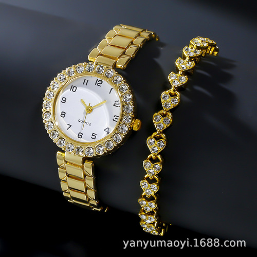 New TEMU Women's Diamond Set Watch Digital Fashion Bracelet Watch Set One Piece Wholesale