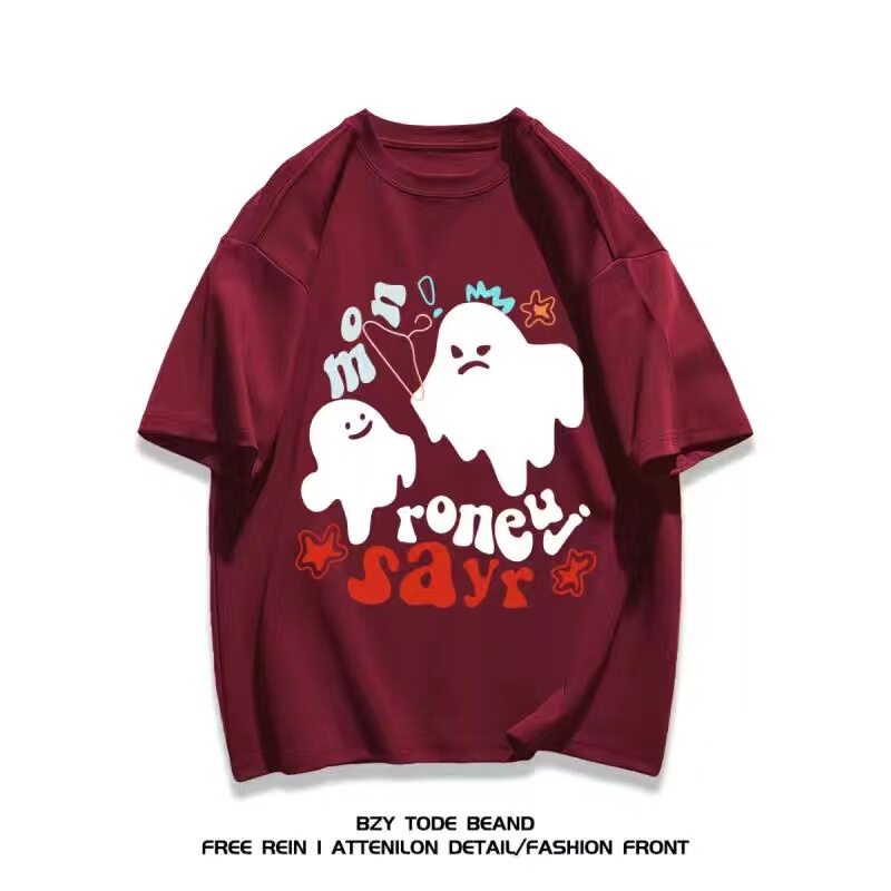 MH Heavy Cotton Summer New Ghost Cartoon Print Short-sleeved Men's Trendy Brand All-match Ins Loose Half-sleeved Top T-shirt