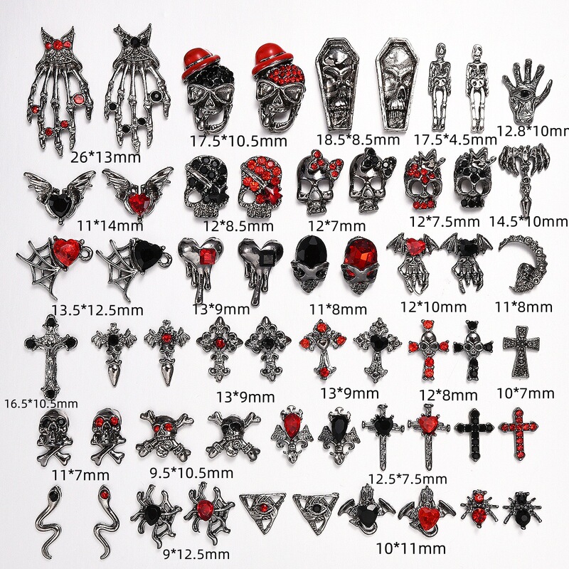 Halloween Alloy Nail Art Jewelry Punk Style Dark Retro Cross Croheart Love Nail Jewelry Accessories