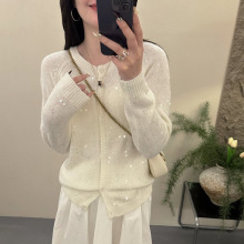 亮片马海毛圆领毛衣外套女2026春秋新款宽松外穿上衣洋气针织开衫