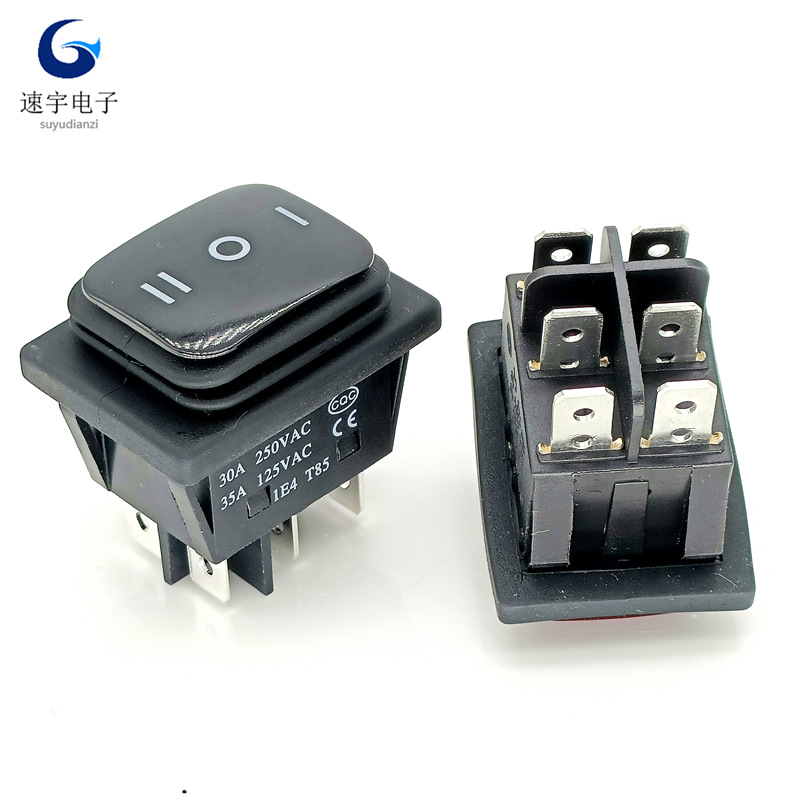 30A大电流KCD4连体防水船型开关 六脚三档 黑色 防水翘板电源开关