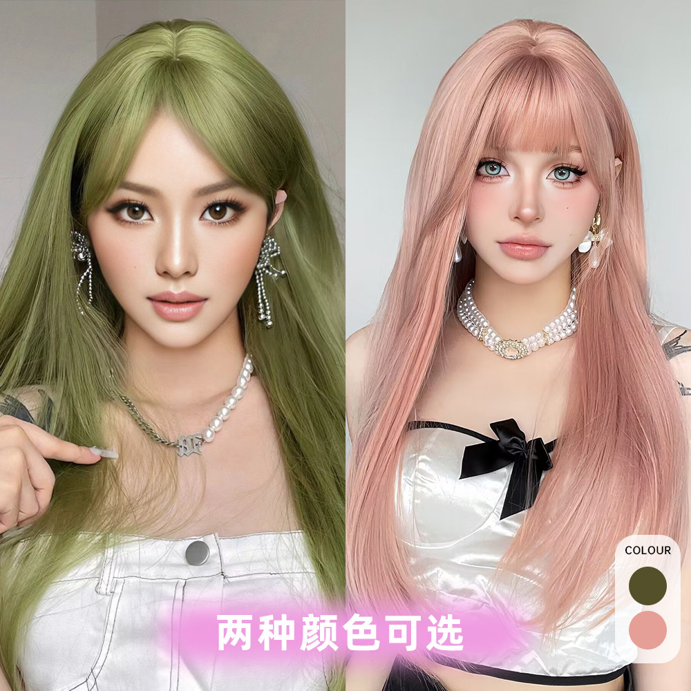 Nuevos productos transfronterizos, pelucas, cabello largo, celebridades de Internet diarias, flequillo Qi, cabello lacio de dopamina de verano, cubierta de cabeza completa