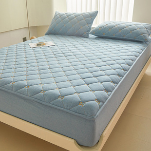 Class a Cotton Embroidered Yarn-Dyed Washed Cotton Quilted Bed Sheet Mattress Protector All-Inclusive Dust-Proof Bed Bed Sheets Set Anti-Slip
