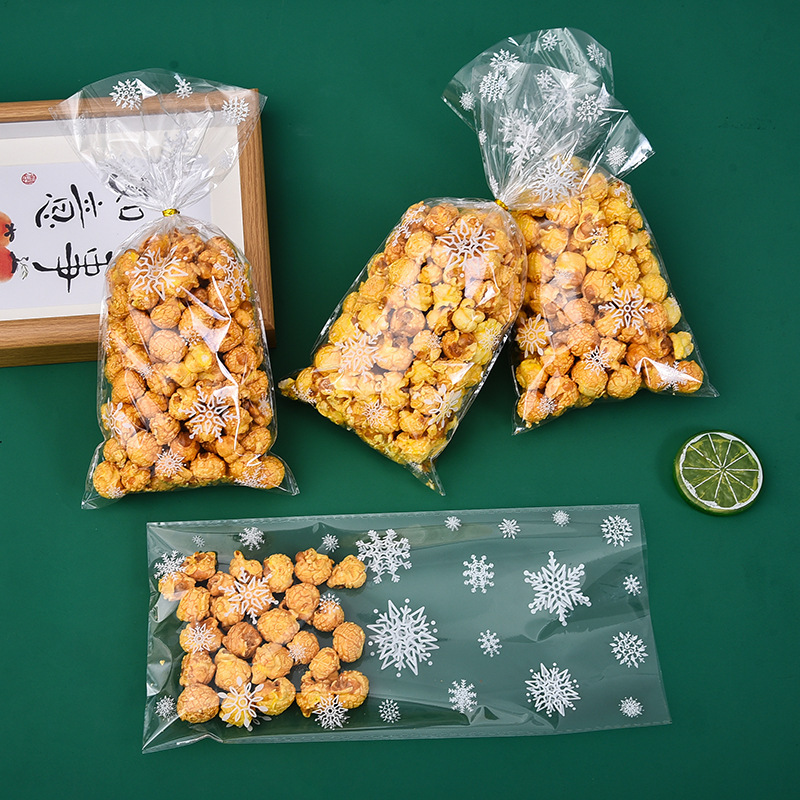 2023新款雪花糖果袋生日派对礼品袋零食饼干平口袋束口丝带抽绳袋