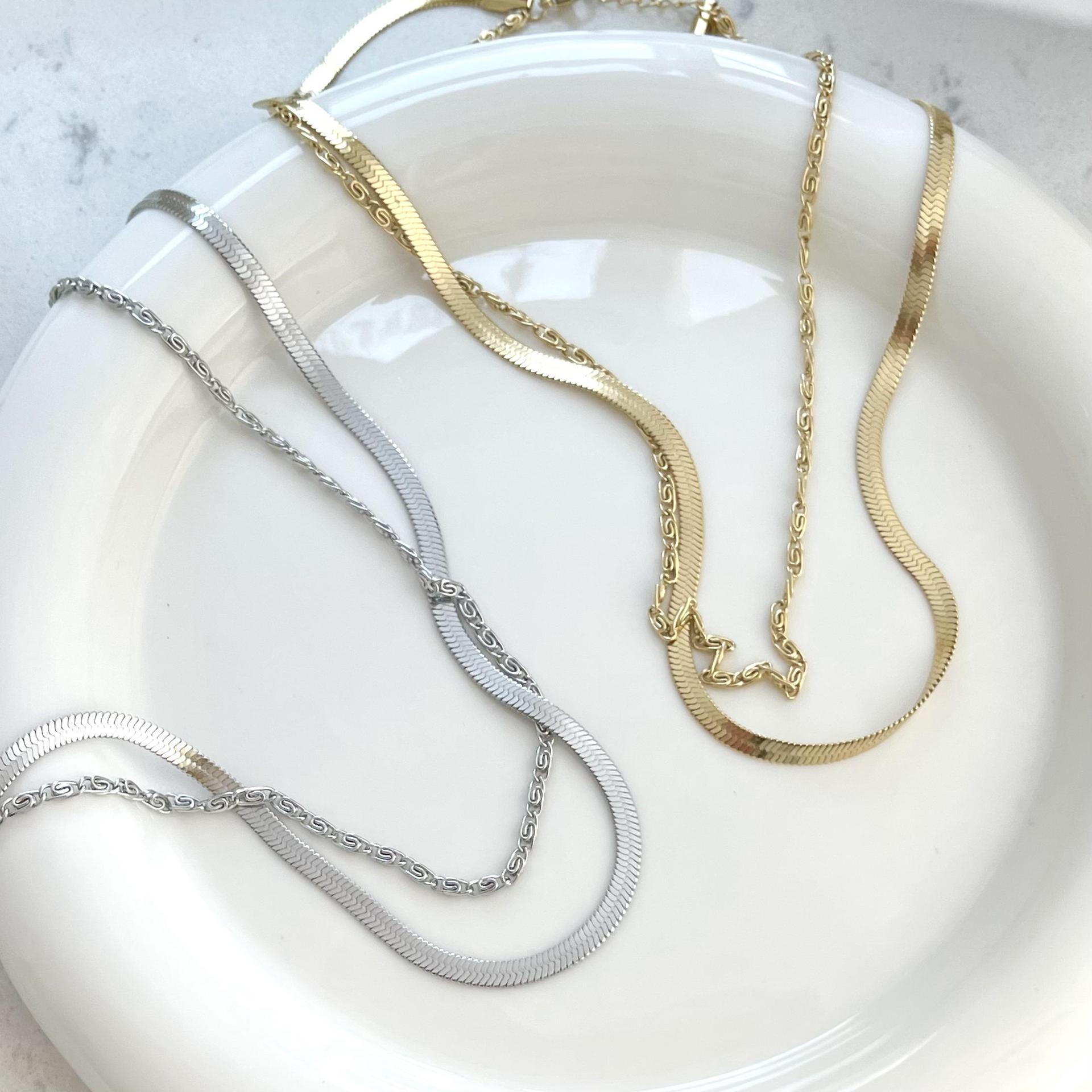 Fashion Solid Color Titanium Steel Layered Necklaces Stainless Steel Necklaces