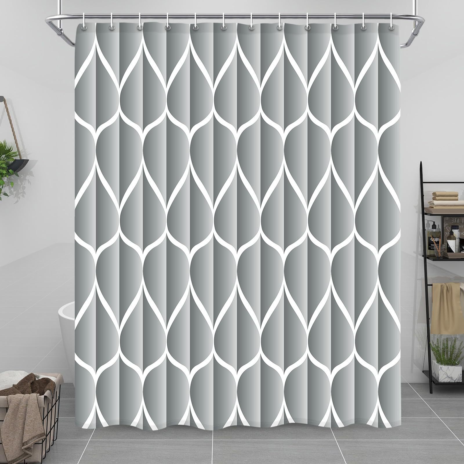 Waterdrop-pattern Digital-printed Thickened Waterproof Bathroom/shower Curtain, Polyester Bath Screen Divider For Hotels_voghion.com