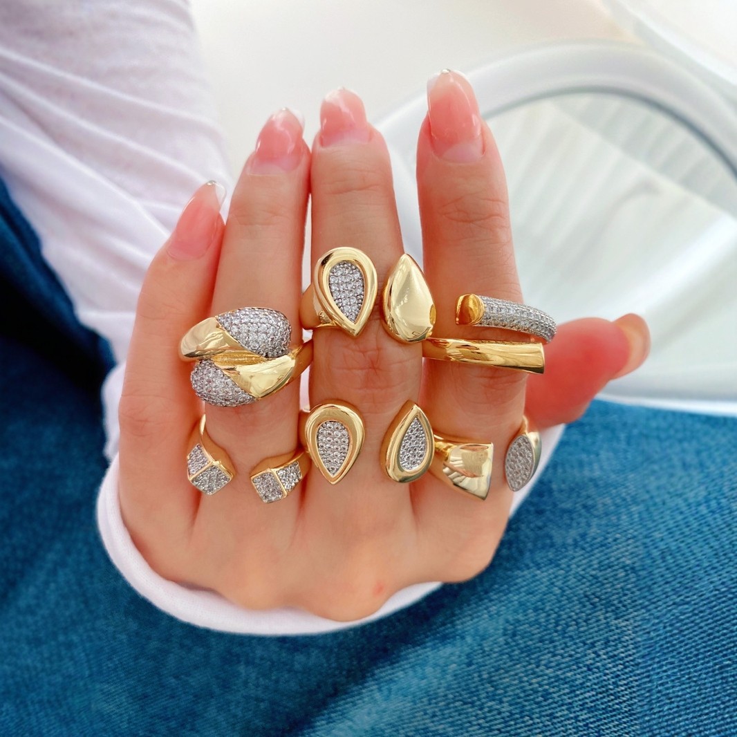 8g Weight Zircon Inlay Material Open Rings Classification One Size Ring Size 1 Piece Quantity Wholesale Jewelry Vintage Style Classic Style Geometric Water Droplets Copper Zircon Mixed Metal Plating Open Rings