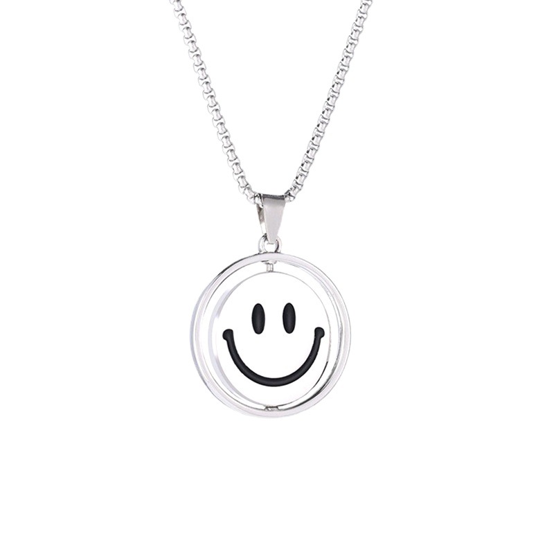 Rotierende Smiley-Pullover-Halskette aus Titanstahl, langer Hip-Hop-Stil für Damen, heiß verkauftes neues Instagram-Accessoire_voghion.com