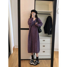 软糯毛衣裙慵懒风宽松直筒极简风长款秋冬配大衣V领针织连衣裙女