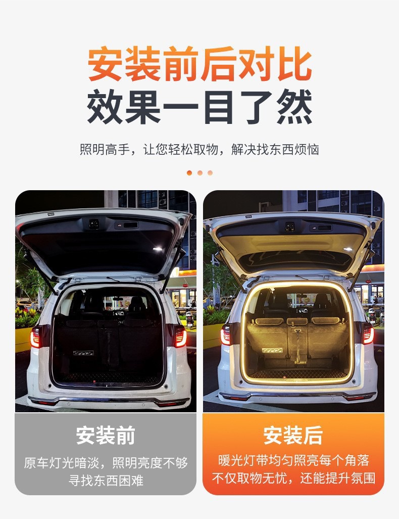 Universal Rear Trunk Light for All Car Models, Suv and Sedan Trunk Lighting, Ambient Light, Automatic Sensing Led Camping Light