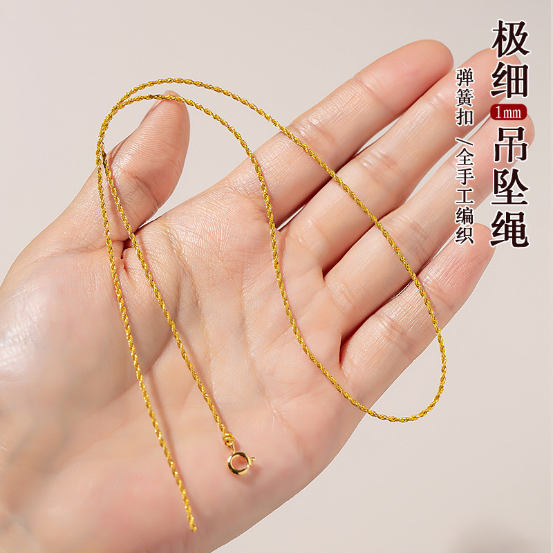 Thin Gold Thread Pendant Necklace Cord for Women with Gold Jade Jadeite Clavicle Hanging Neck Accessory with Cross Strap