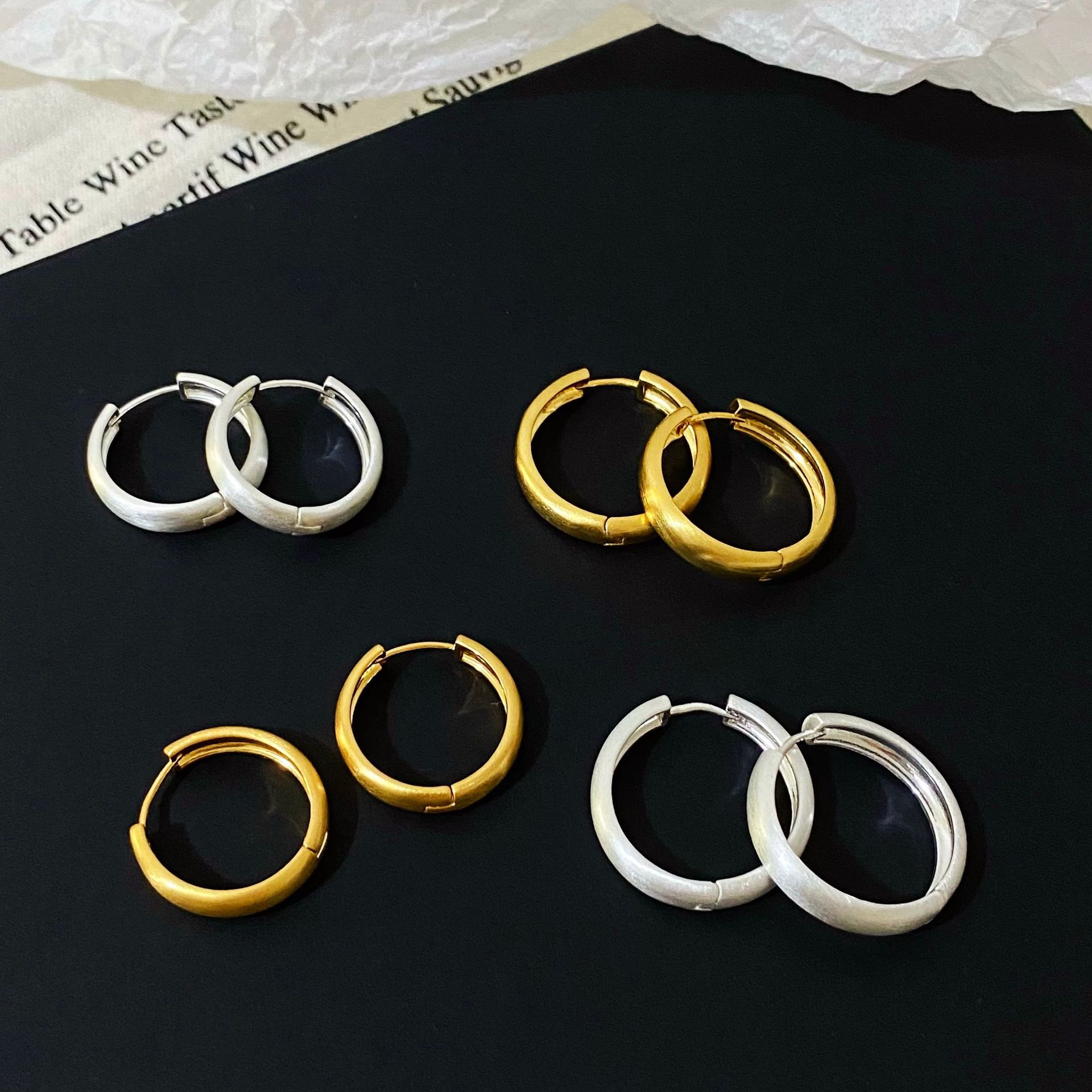 Copper-Plated Real Gold European and American Cross-Border Matte Metal Brushed Plain Hoop Earrings for Women New Trendy Simple Fashion Hoop Earrings