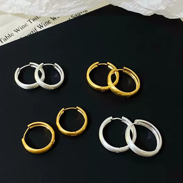 Copper-Plated Real Gold European and American Cross-Border Matte Metal Brushed Plain Hoop Earrings for Women New Trendy Simple Fashion Hoop Earrings