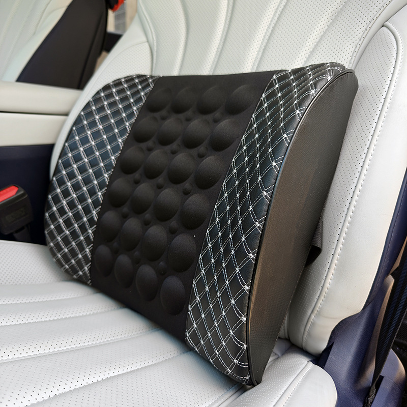 Car Memory Foam Electric Lumbar Support, Dual-Use for Home and Car, Vibrating Massage Backrest, Microfiber Leather Waist Cushion Backrest Pad