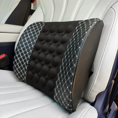 Leather Waist Cushion Backrest Pad, Waist support - black-leather-and-white-wire-without-electric